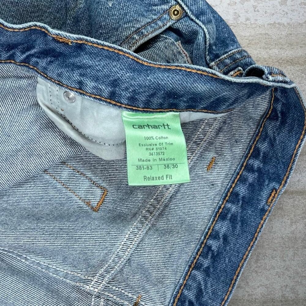 Vintage 90s Carhartt Jeans 36x30 Relaxed Fit Medium Wash Work Wear Denim White - Picture 4 of 5